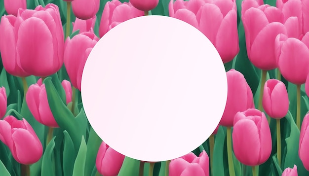 Um fundo de tulipas cor de rosa com um círculo branco no meio