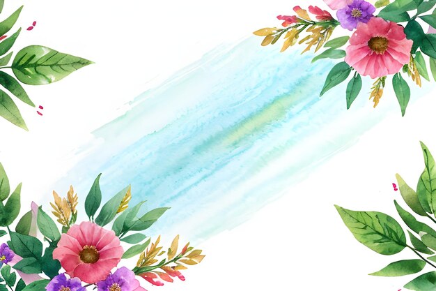 um fundo desenhado à mão em aquarela com flores e folhas