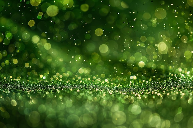Um fundo encantador de brilho verde com luzes Bokeh brilhantes