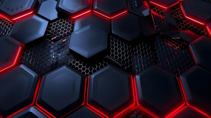 Foto um fundo escuro com um fundo escuro e um fundo escura com um padrão quadrado vermelho e preto