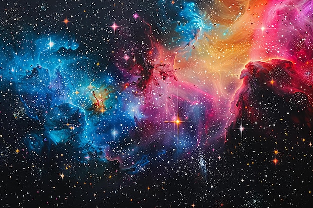 Um fundo espacial com estrelas e nebulosas coloridas
