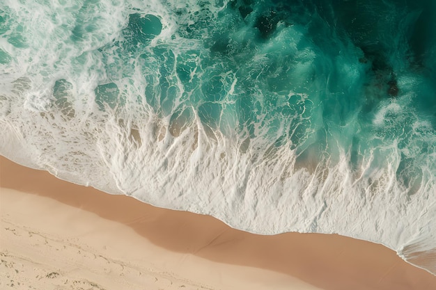 Um fundo espumoso branco de ondas a bater na praia de areia