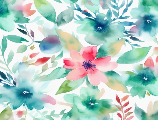 Um fundo floral aquarela com uma flor rosa.