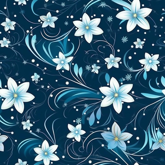 um fundo floral azul e branco com redemoinhos e estrelas generativas ai