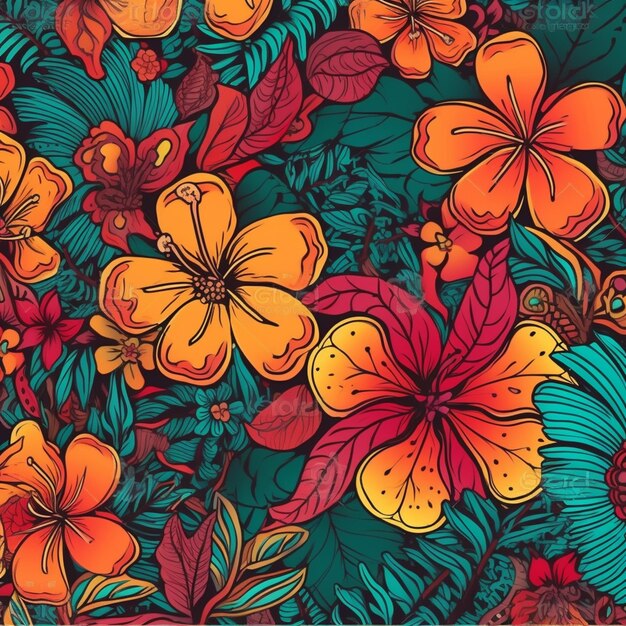 Um fundo floral colorido com borboletas e folhas generativas ai