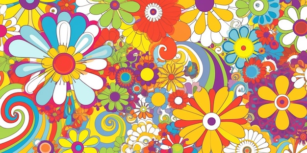 um fundo floral colorido com muitas flores diferentes generativas ai