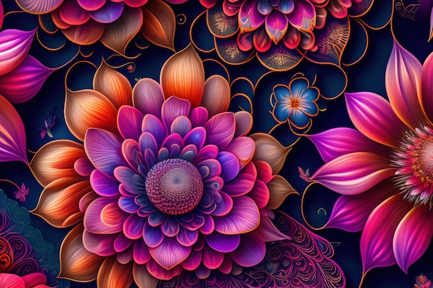 Um fundo floral colorido com um padrão de flor.