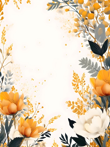 um fundo floral com flores laranja e brancas Resumo fundo de folhagem amarela com negativo