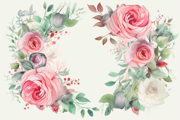 Um fundo floral com rosas e folhas.