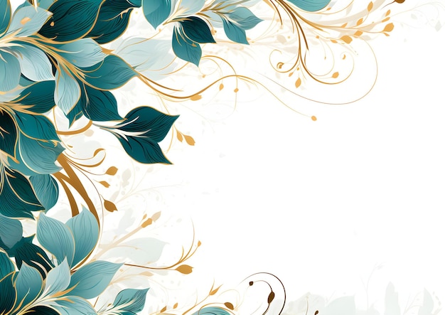 um fundo floral de cor azul e dourado com um lugar para texto Fundo abstrato de folhagem turquesa