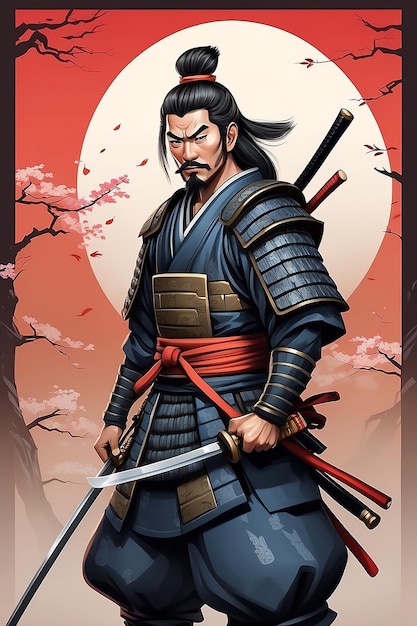 Um fundo ilustrado realista de samurais