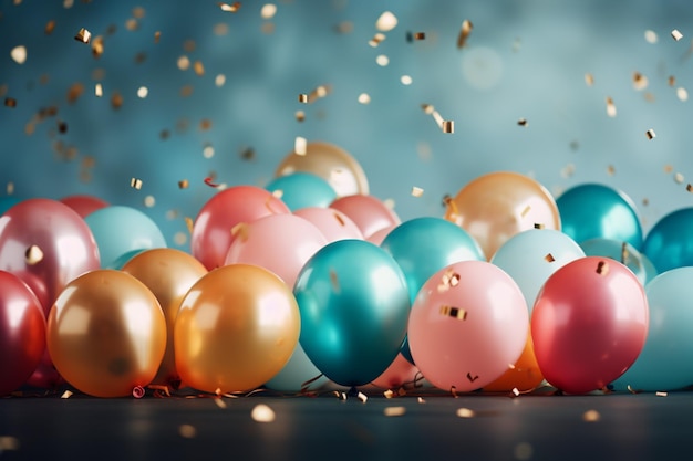 Um fundo ilustrativo de aniversário adornado com balões coloridos evocando vibrações comemorativas