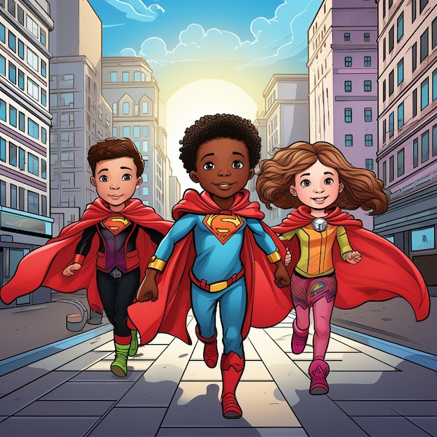 Foto um fundo infantil de super-herói de desenho animado