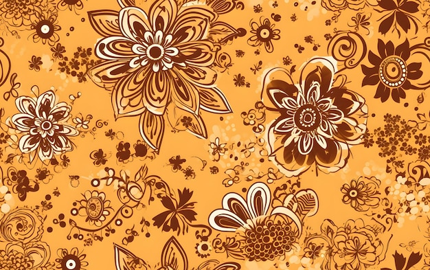 Um fundo marrom e laranja com um padrão floral.