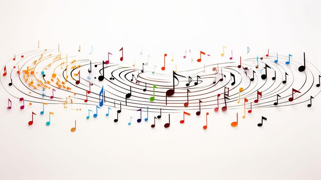 um fundo musical colorido com notas musicais e um fundo branco.