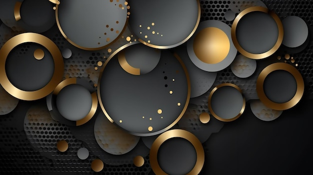 Um fundo preto e dourado com círculos pretos e círculos dourados.