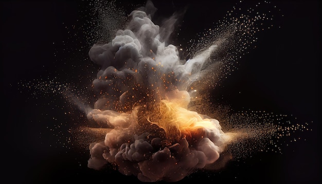 Foto um fundo preto texturizado com fumaça laranja e partículas