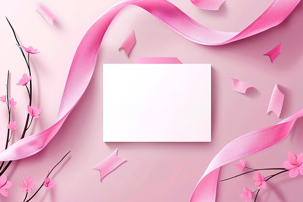 Foto um fundo rosa com fitas cor-de-rosa e um quadrado branco