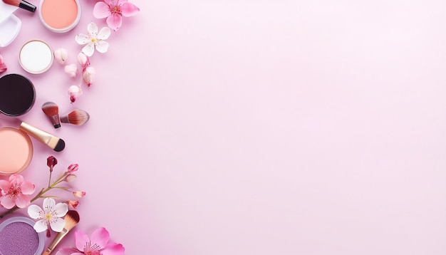 Foto um fundo rosa com flores e um fundo rosa