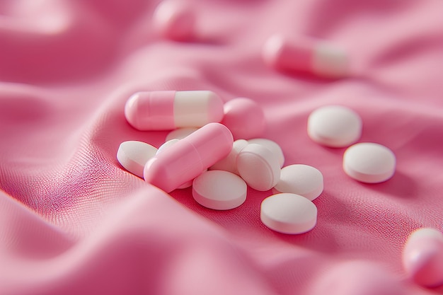 Um fundo rosa com pílulas brancas