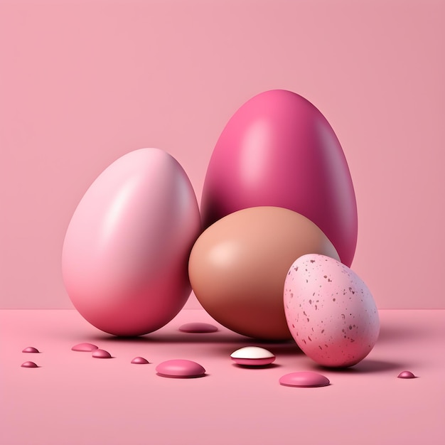 Um fundo rosa com três ovos e um ovo nele.