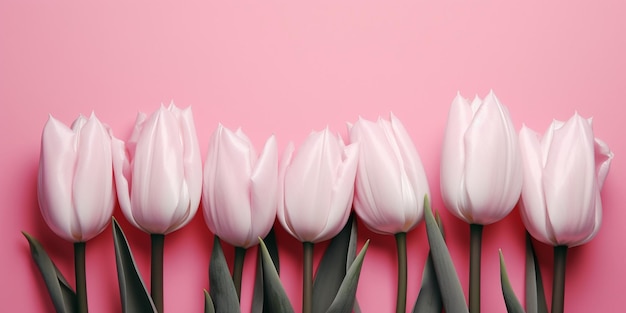 Um fundo rosa com tulipas nele.