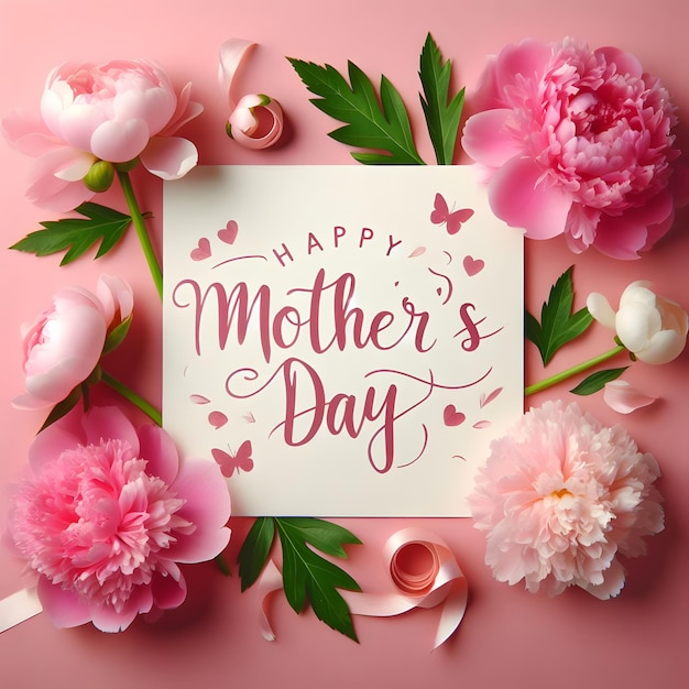 um fundo rosa com um cartão de saudação para o dia das mães
