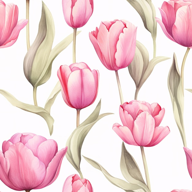 Um fundo rosa e branco com um buquê de tulipas.