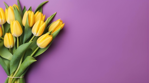 Foto um fundo roxo com tulipas amarelas