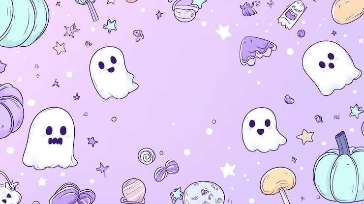 Foto um fundo roxo com um fantasma e uma caixa roxa com um fundo roxo