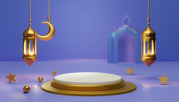 Um fundo roxo com uma lua dourada e estrelas.