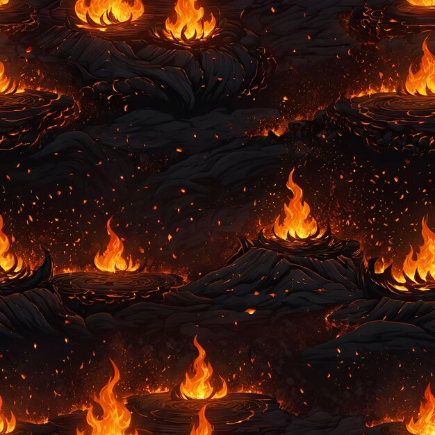 Foto um fundo sinistro de chamas piscando e brasas brilhantes