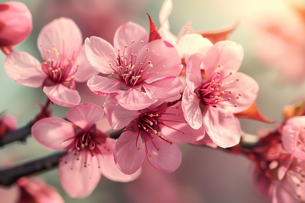 Um fundo suave e desfocado de primavera com flores de cerejeira