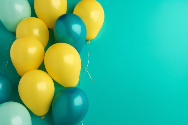 Um fundo turquesa adornado com balões coloridos Generative AI