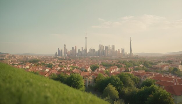 Foto um fundo verde detalhado de uma cidade ecológica