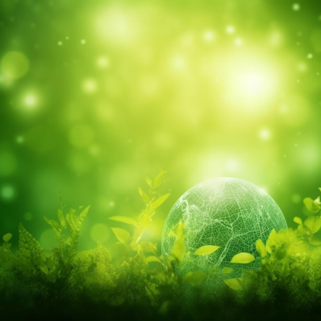 Um fundo verde e amarelo com um globo na grama e a palavra planeta nele