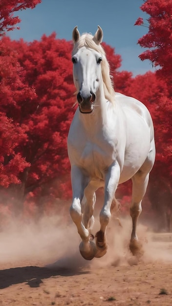 Um fundo vermelho com um cavalo branco nele