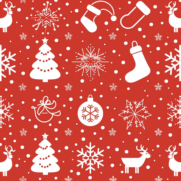 um fundo vermelho com um tema de Natal branco e flocos de neve