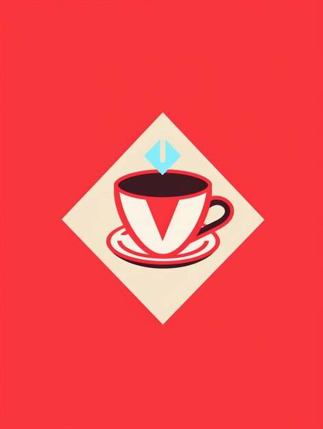 Um fundo vermelho com uma xícara de café e um diamante no meio.