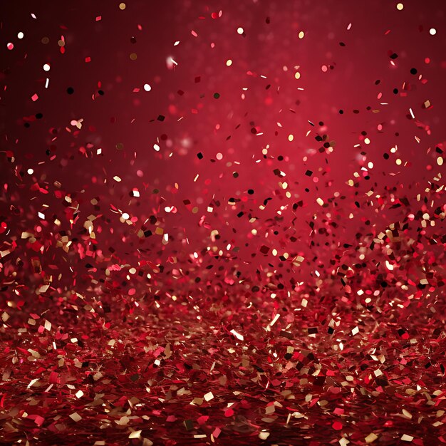 Um fundo vermelho rubi com confetes coloridos AI Gerado