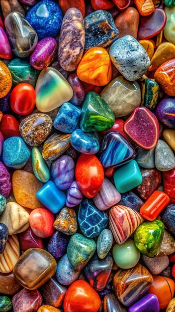 Um fundo vibrante de pedras coloridas em 4K com tons e texturas impressionantes
