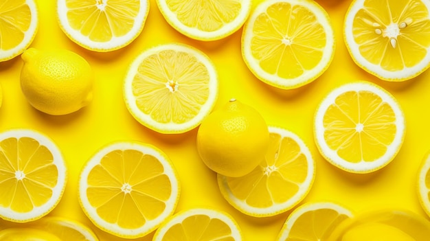 Um fundo vibrante e suculento com fatias de limão e casca