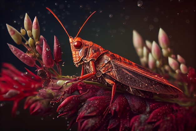 Um gafanhoto e uma linda flor