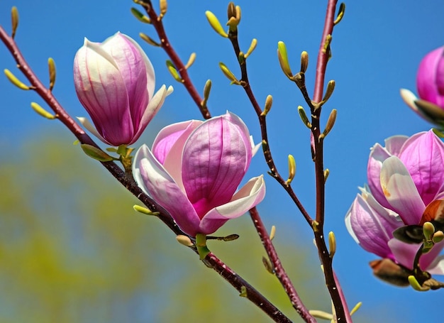 Um galho com flores rosa e brancas