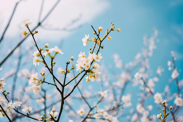 um galho com uma flor branca contra um céu azul