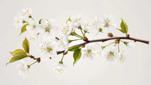 Um galho de cereja em flor com flores brancas Uma ilustração moderna realista