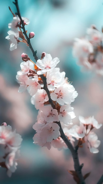 Um galho de uma árvore com flores cor de rosa