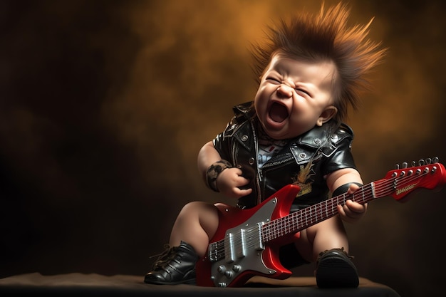 Um garoto bonito tocando guitarra elétrica