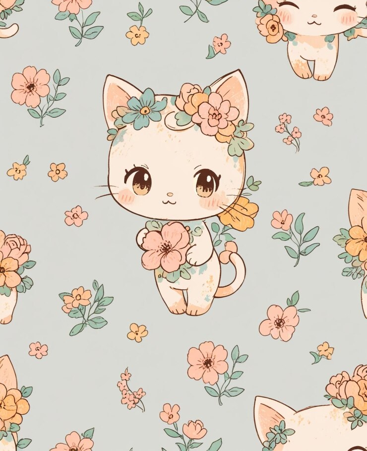 Foto um gatinho bonito com flores na cabeça