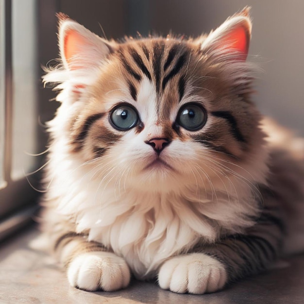 um gatinho com olhos azuis e um nariz branco está sentado em um balcão